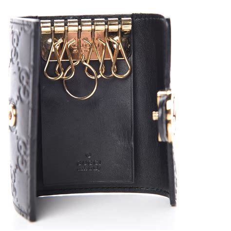 gucci guccissima icon signature 6 key holder case black|Gucci Black Guccissima Icon Signature Key Holder.